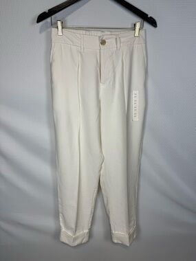 A New Day Women’s Cream Pleated High-Waisted Cuffed Trousers Slim Ankle Sz 6
